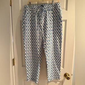 J.Crew Womens Linen Blue Floral Crop Elastic Waist 10 Cottage Core Pants